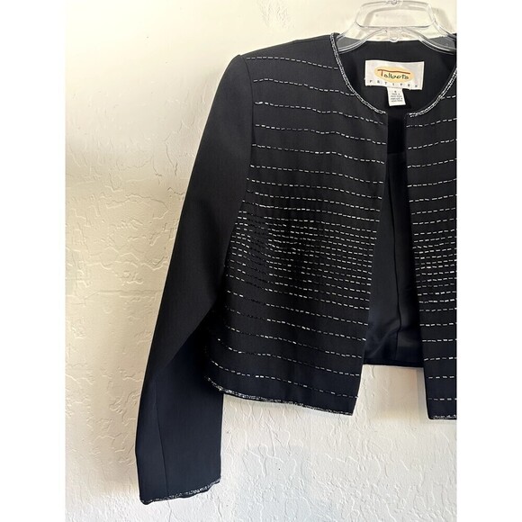 Talbots Petites Woman's Black Rhinestone Cropped Blazer Size 8 Event Holiday - Picture 11 of 16